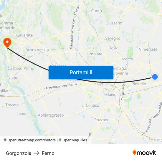 Gorgonzola to Ferno map
