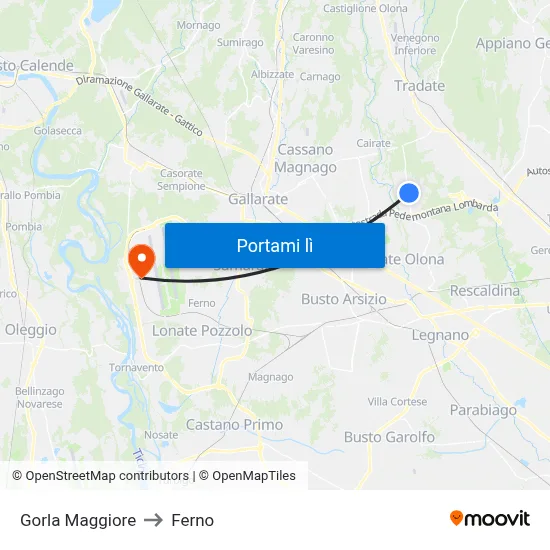 Gorla Maggiore to Ferno map