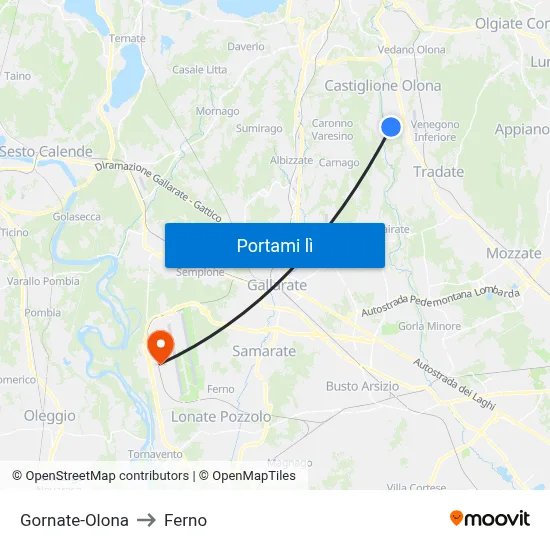 Gornate-Olona to Ferno map