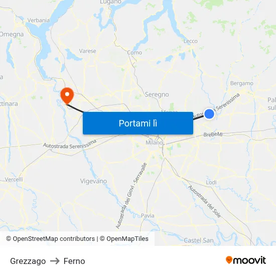 Grezzago to Ferno map