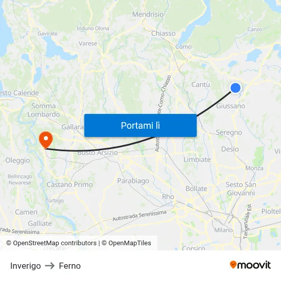 Inverigo to Ferno map