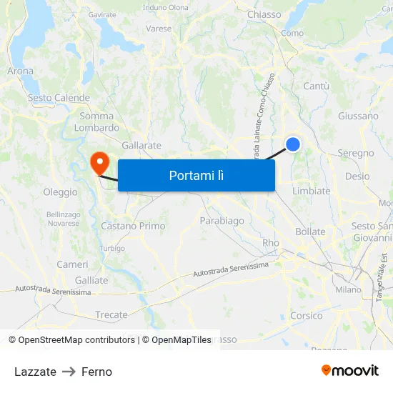 Lazzate to Ferno map