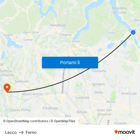 Lecco to Ferno map