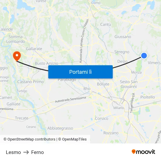 Lesmo to Ferno map