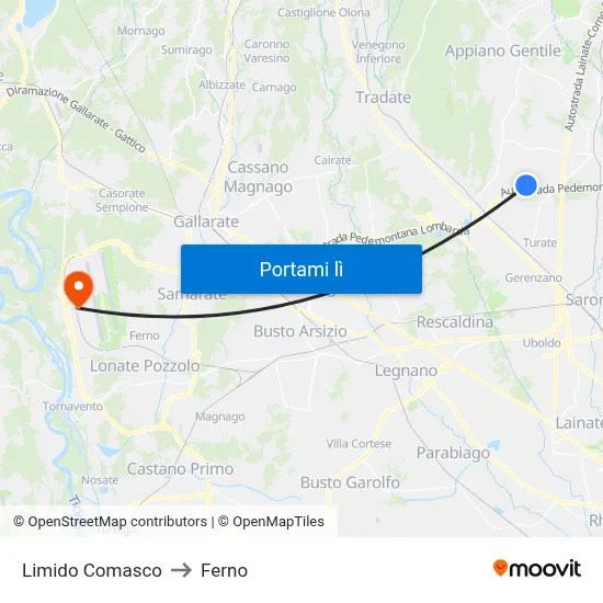 Limido Comasco to Ferno map