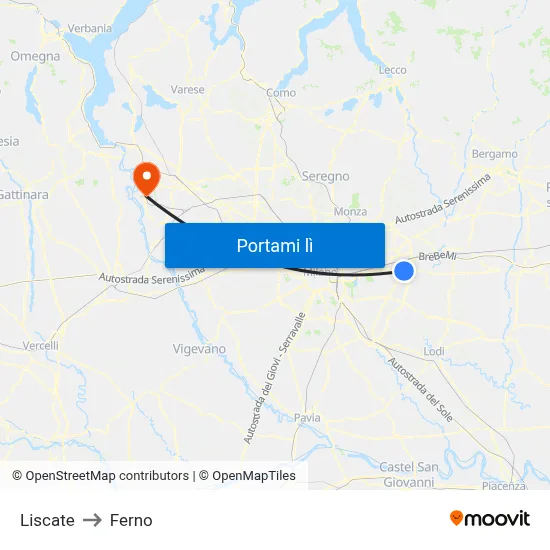 Liscate to Ferno map