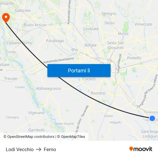 Lodi Vecchio to Ferno map