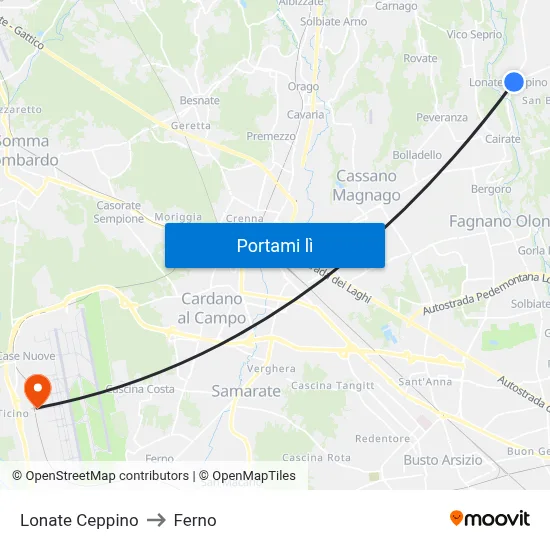 Lonate Ceppino to Ferno map