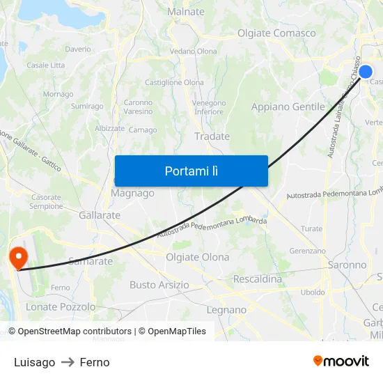 Luisago to Ferno map