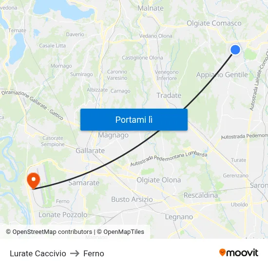 Lurate Caccivio to Ferno map