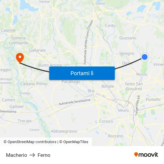 Macherio to Ferno map