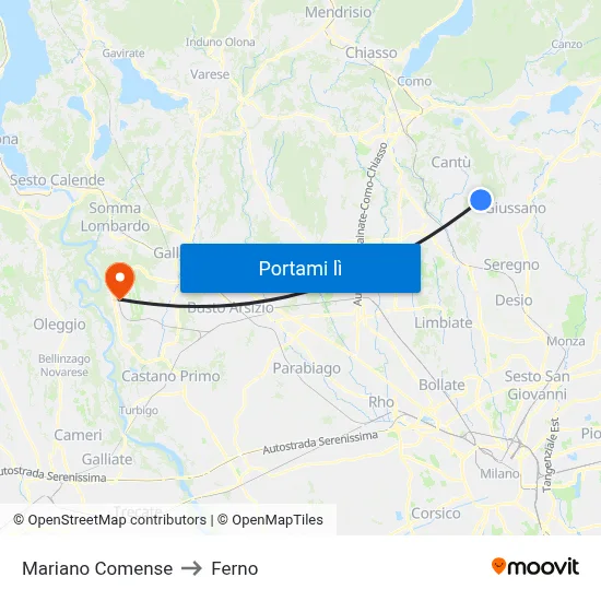 Mariano Comense to Ferno map