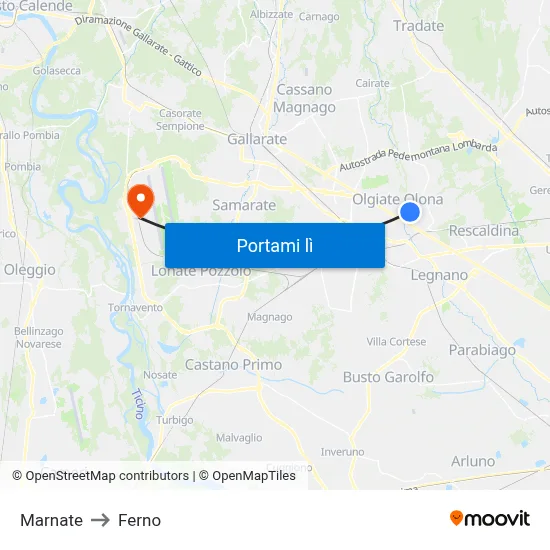 Marnate to Ferno map