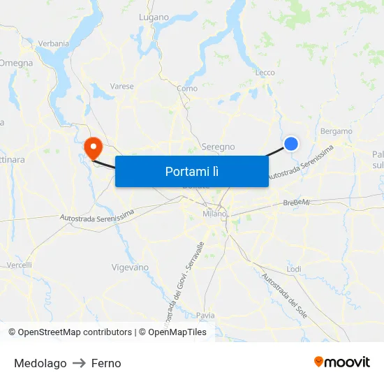 Medolago to Ferno map