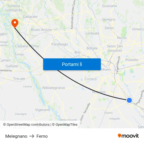 Melegnano to Ferno map