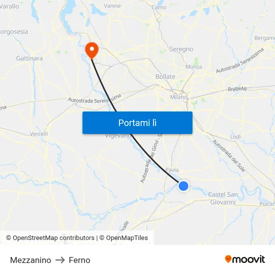 Mezzanino to Ferno map