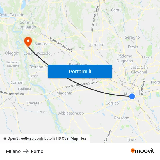 Milano to Ferno map