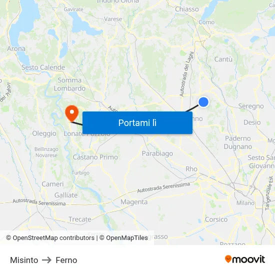 Misinto to Ferno map