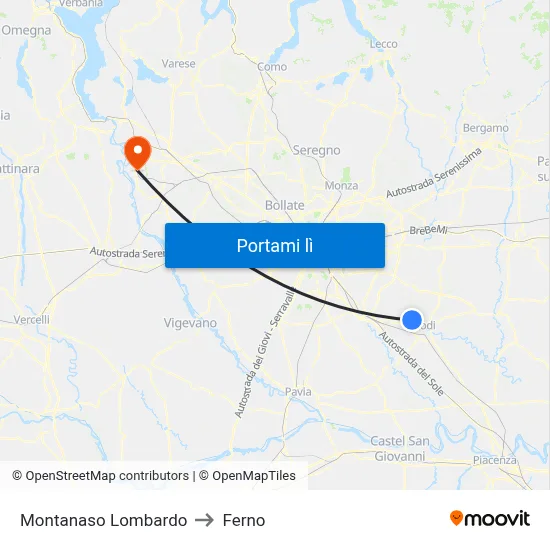 Montanaso Lombardo to Ferno map