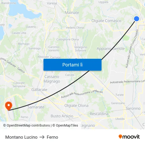 Montano Lucino to Ferno map