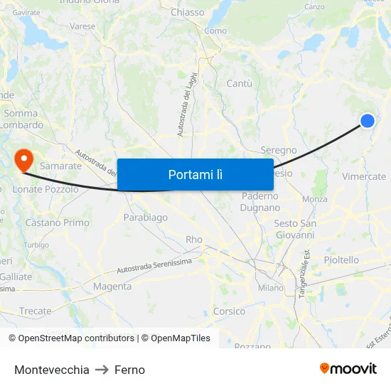 Montevecchia to Ferno map