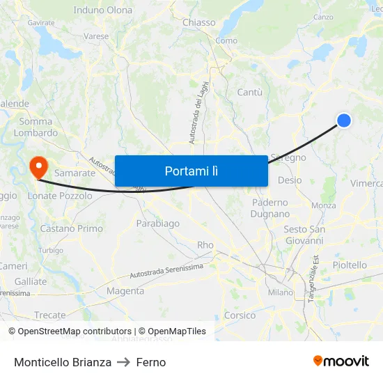 Monticello Brianza to Ferno map