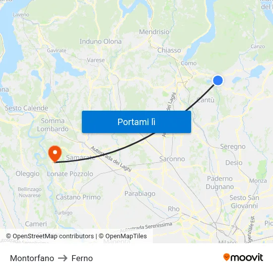 Montorfano to Ferno map