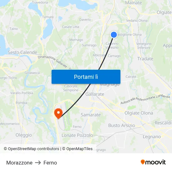 Morazzone to Ferno map