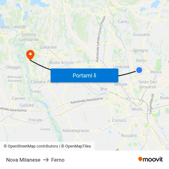 Nova Milanese to Ferno map