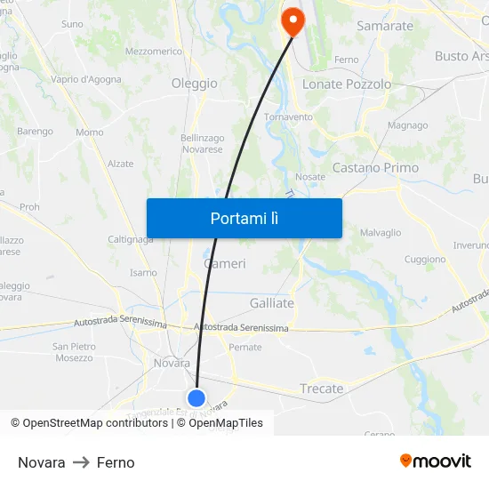 Novara to Ferno map