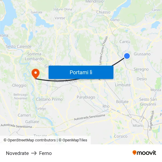 Novedrate to Ferno map