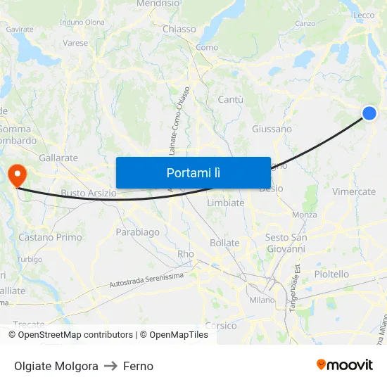 Olgiate Molgora to Ferno map