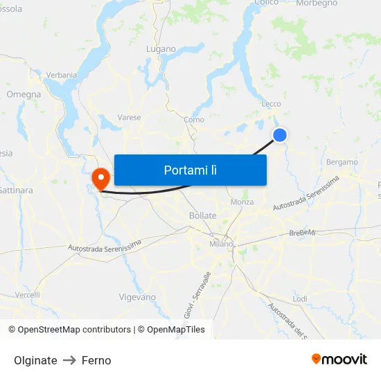 Olginate to Ferno map