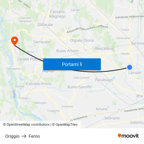Origgio to Ferno map