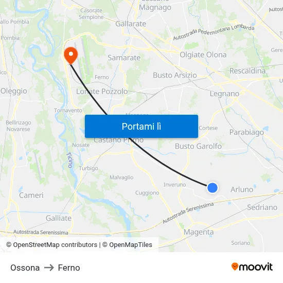 Ossona to Ferno map