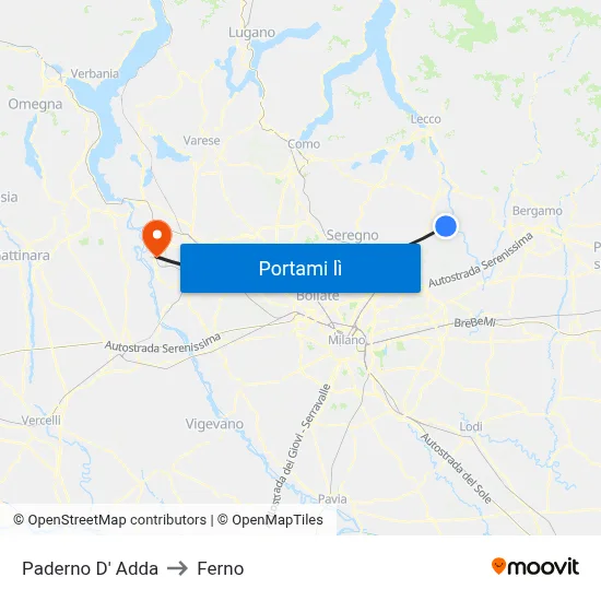 Paderno D' Adda to Ferno map