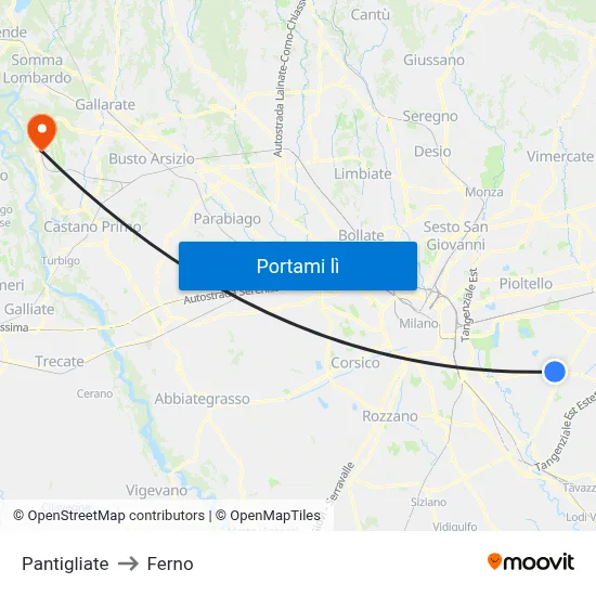 Pantigliate to Ferno map