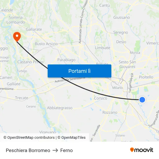 Peschiera Borromeo to Ferno map