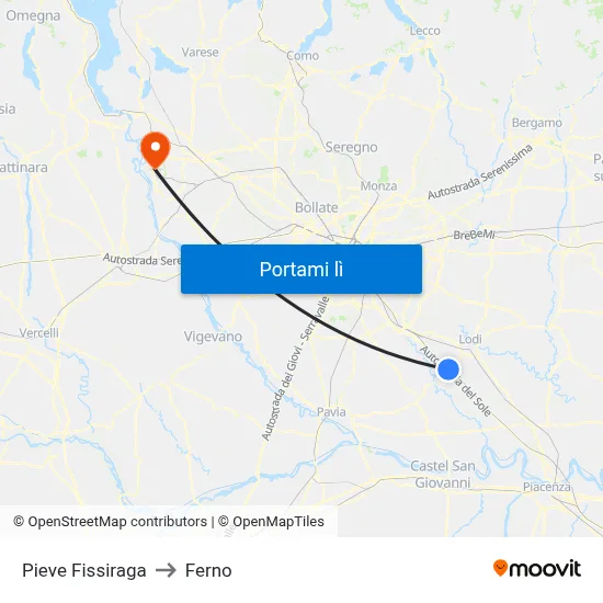 Pieve Fissiraga to Ferno map