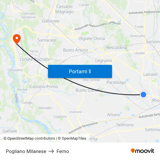 Pogliano Milanese to Ferno map