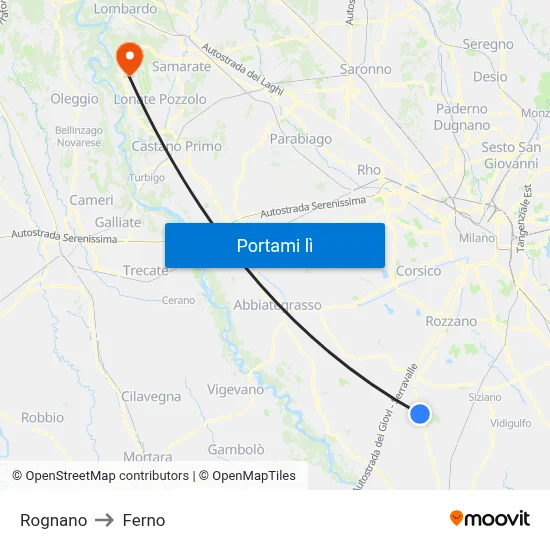 Rognano to Ferno map