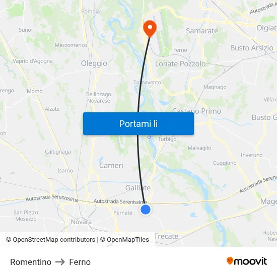 Romentino to Ferno map