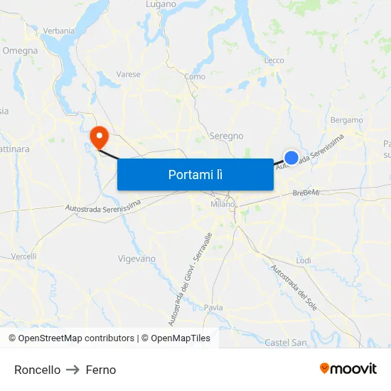 Roncello to Ferno map