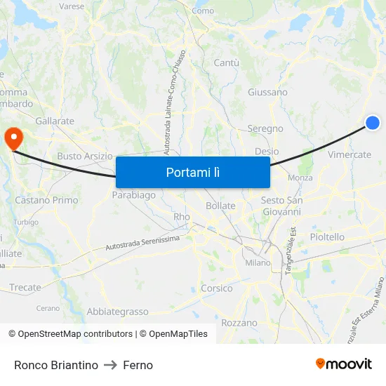 Ronco Briantino to Ferno map