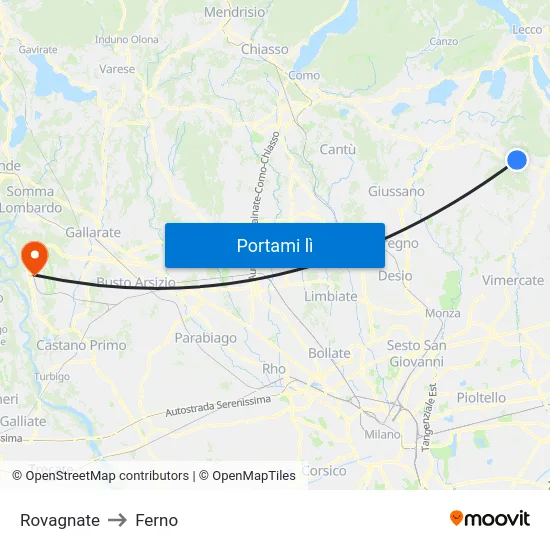 Rovagnate to Ferno map
