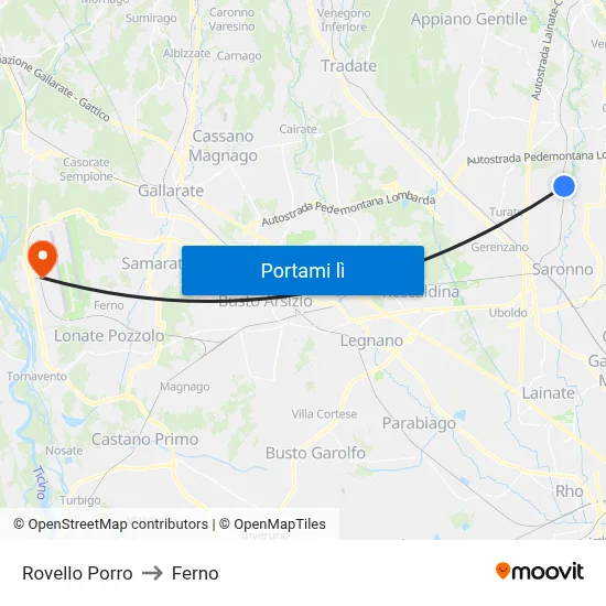Rovello Porro to Ferno map
