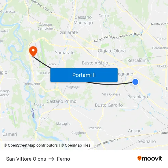 San Vittore Olona to Ferno map