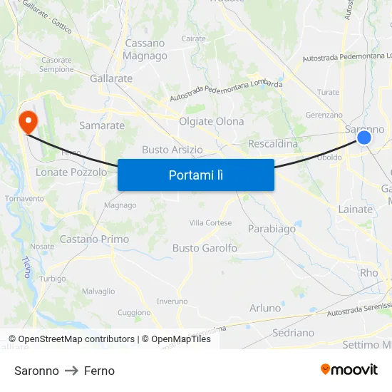 Saronno to Ferno map