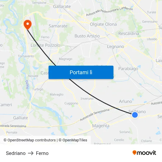 Sedriano to Ferno map