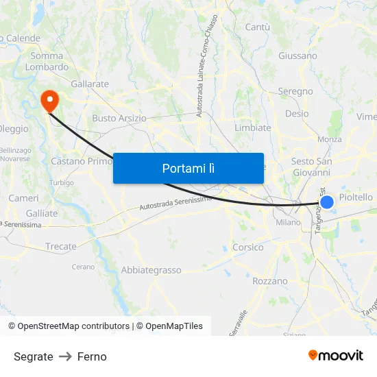 Segrate to Ferno map